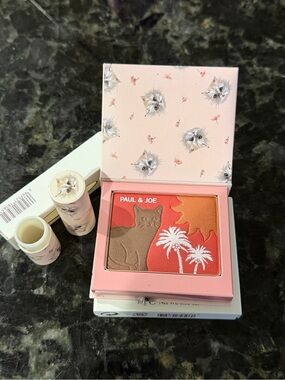 NIB Paul & Joe Pink Kitten Print Compact and Lipstick Set